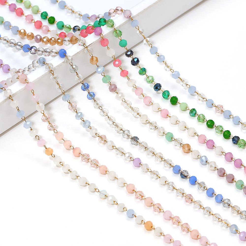 1 Meter Colorful 3mm Beads Beaded Chain Glass Crystal Beads Necklace Chain Accessories for Jewelry Making Components Crafts DIY