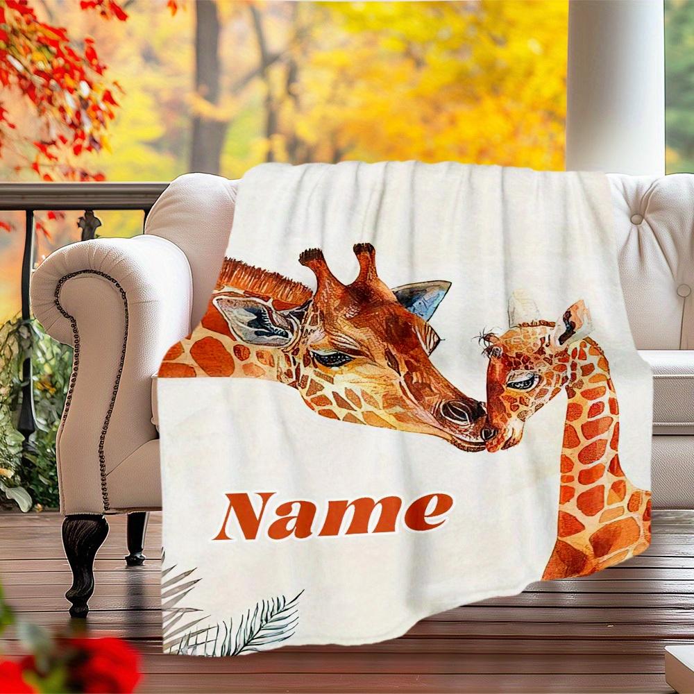 240Gm2 Giraffe Family Outdoor Customize Your Name Blanket Comfortable Soft Lightweight Allseason Multipurpose Blanket For Travel Camping Picnics Sofa