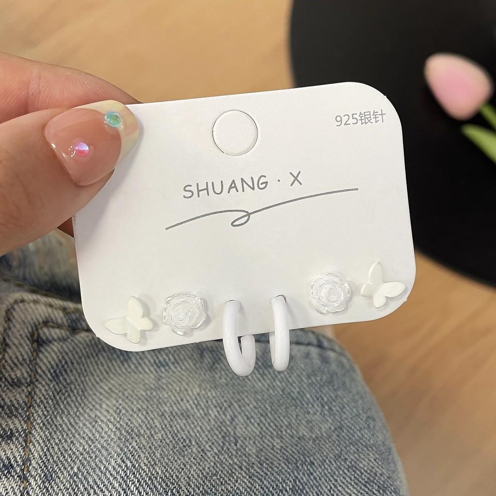 Piercing náušnice IF ME s motýlem pro ženy, růžové srdce, květina, kruhové náušnice C šperky