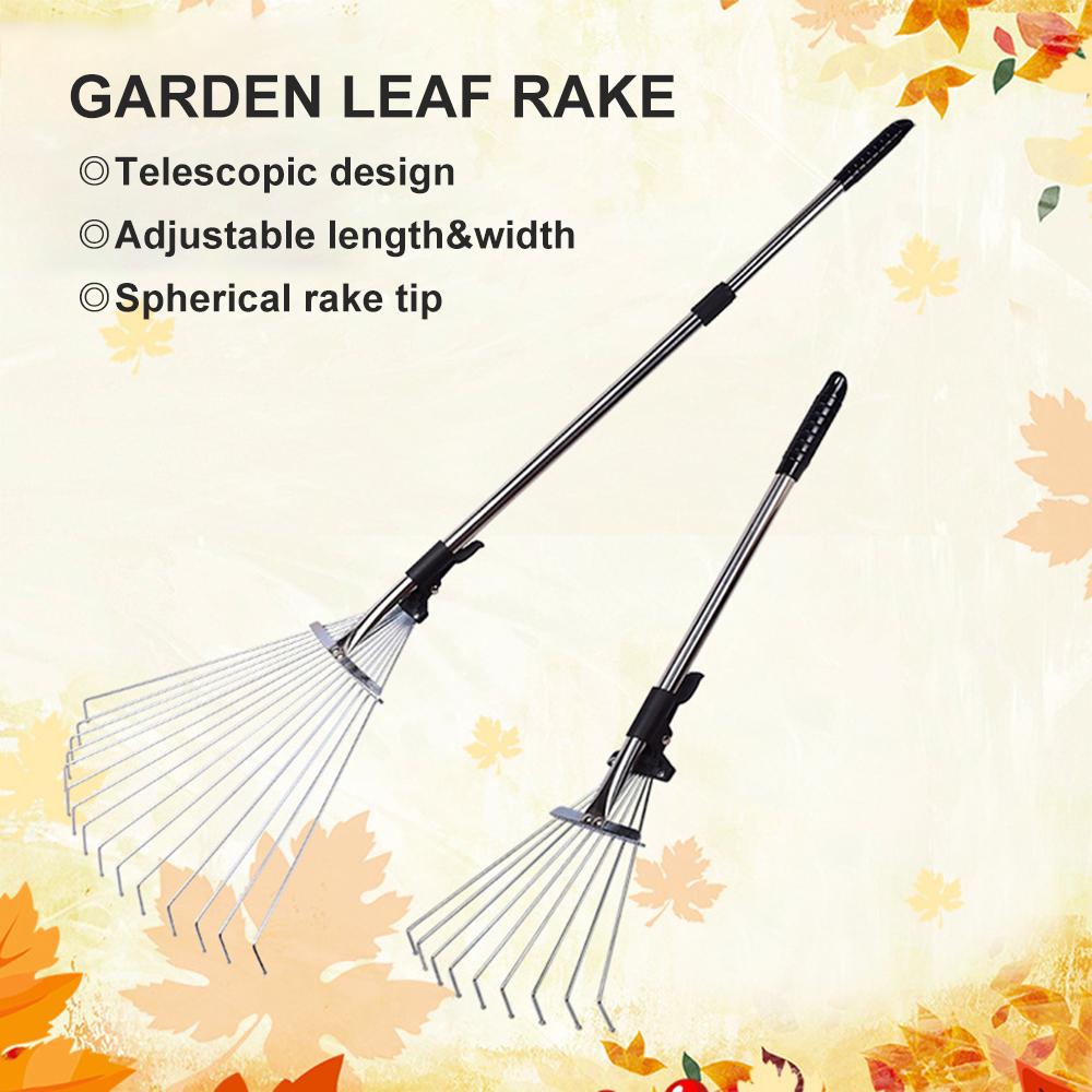 15 tooth adjustable telescopic rake with extendable handle and fan head, stainless steel garden leaf rake, foldable shrub rake, garden rake, gardenin