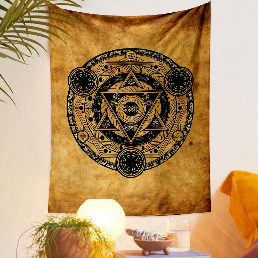 Mystic Hexagram Tapestry Wall Hanging, Occult Geometry Symbol Art, Vintage Esoteric Wall Decor for Bedroom Dorm