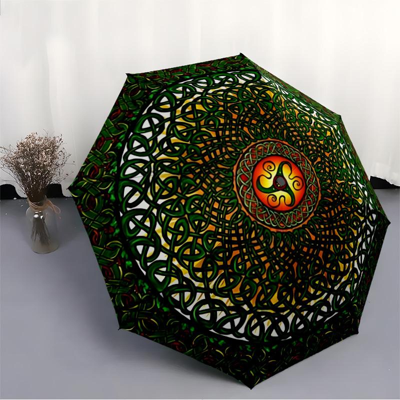 1pc Circular Mandala Automatic Folding Umbrella. casual outdoor accessory, for all seasons yy250924073