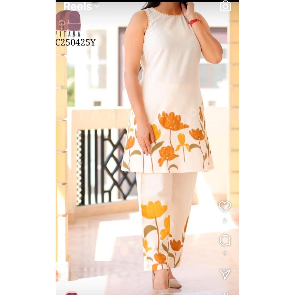 Party Wear Cotton Flex Kurta Pant Cord Set Indian Women Designer Top Tunic Kurti VSO-1724 C