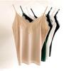 Women Vest Lace Patchwork Solid Color Sleeveless Backless Spaghetti Strap V Neck Silky Soft Casual Soft Women Camisole Top