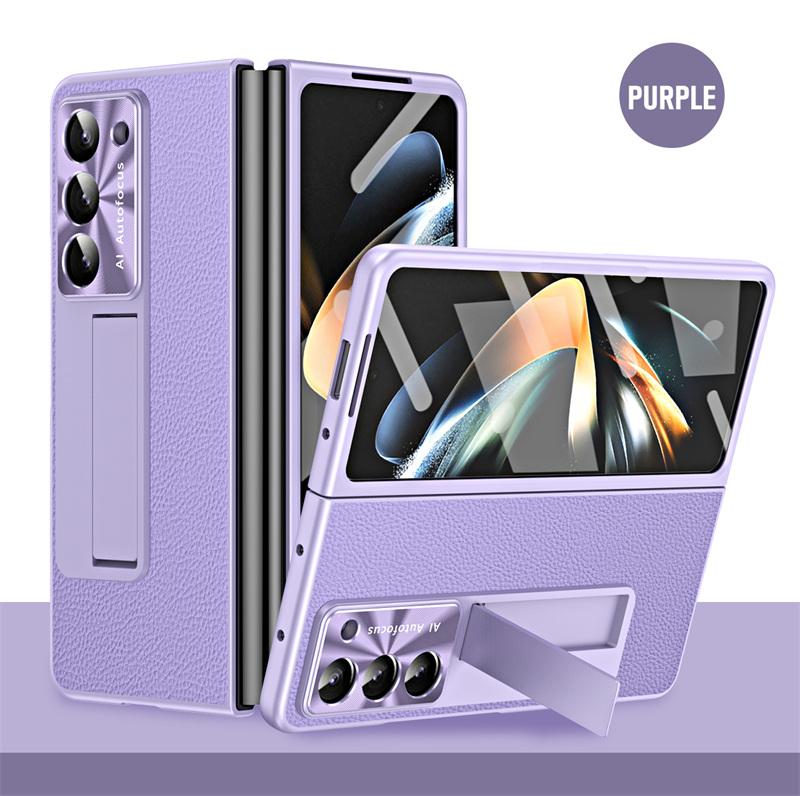 Luxury Plating Leather Lens Protection Kickstand Full Protect Case for Samsung Galaxy Z Fold 8 Ultra 6 5 4 3 With Tempered Glass