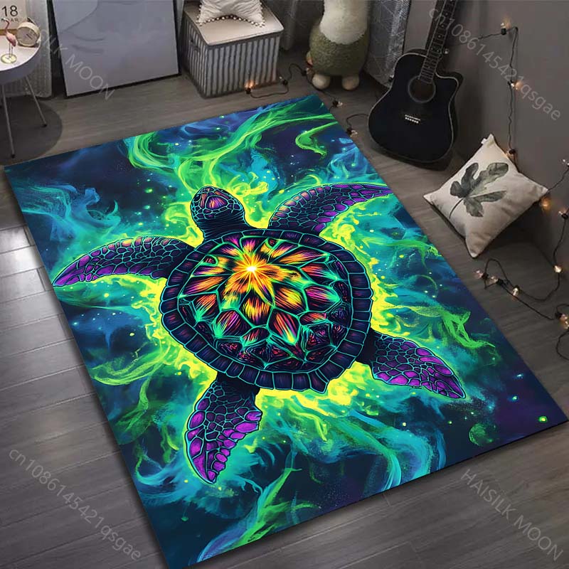 Fantasy Ocean Turtle Print Carpet for Bedroom Living Room Bedside Sofa Floor Mat Modern Home Decor Area Rug Machine Wash