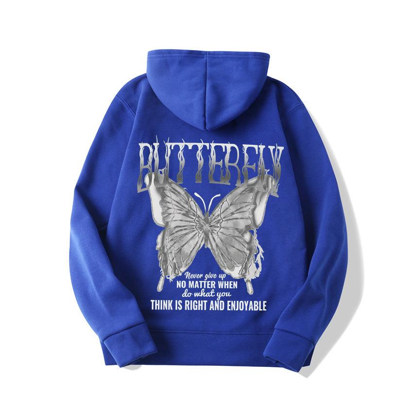 2025 European and American new letter fashion multi-color butterfly casual hooded fleece sweater