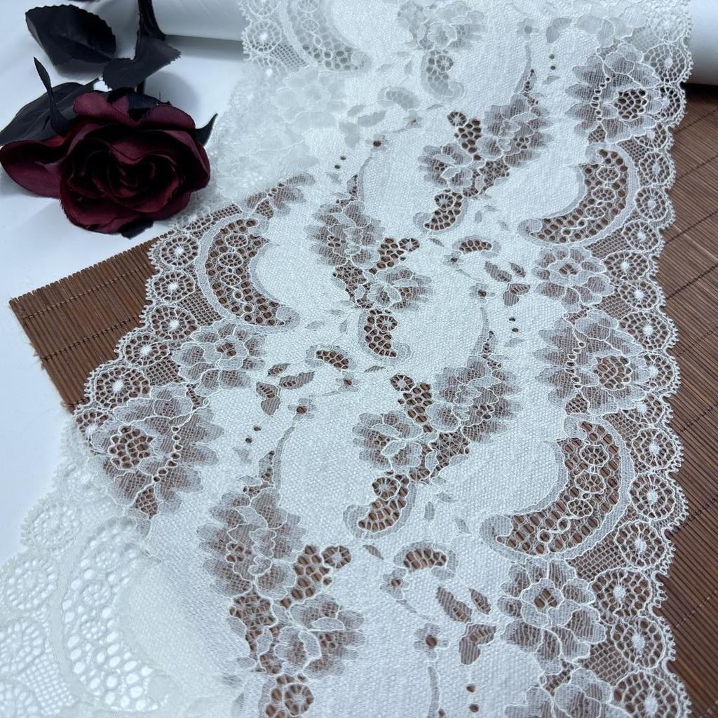 19cm Wide Cream White Stretch Lace, Elastane Sewing lace fabric for Lingerie, Bra, Underwear, Garment, Sewing & Crafting