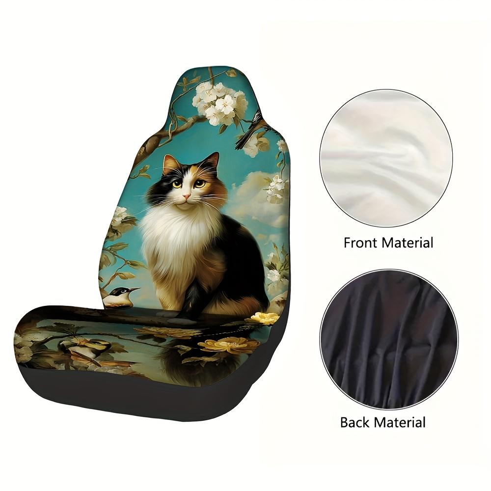 2pcs Vintage Cat & Bird Floral Car Seat Covers - Soft, Easy To Clean, Perfect Fit For Single Front Seats, Ideal For Car Enthusia