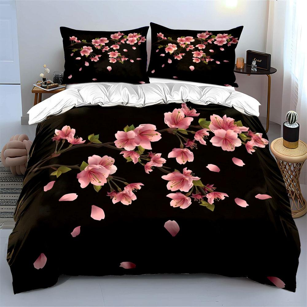 Branch Falling Cherry Blossoms Bedding Set for Kids Luxury Gift 3pcs Digital Print Comforter Set Soft Comfortable Breathable