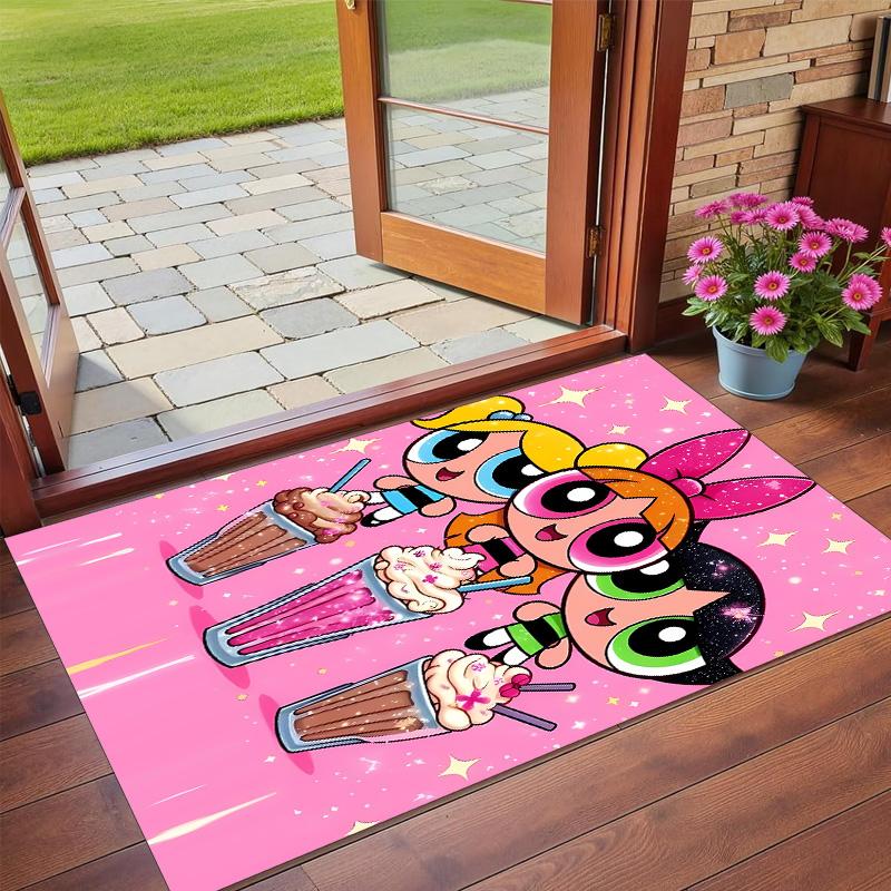 Anti‑Slip Crystal Velvet Floor Rug, The Powerpuff Girls Design Carpet for Indoor Living Bedroom Home Decoration