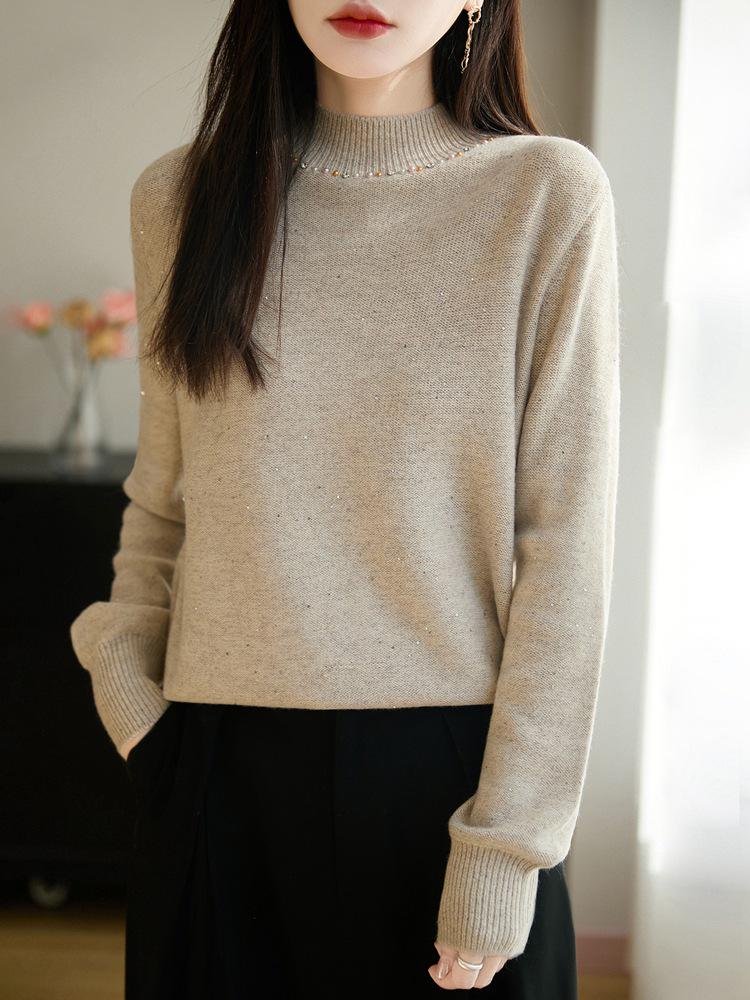Women's Sequined Turtleneck Sweater - Autumn/Winter Fashion, Age-Defying, Loose Fit, Versatile Knitwear
