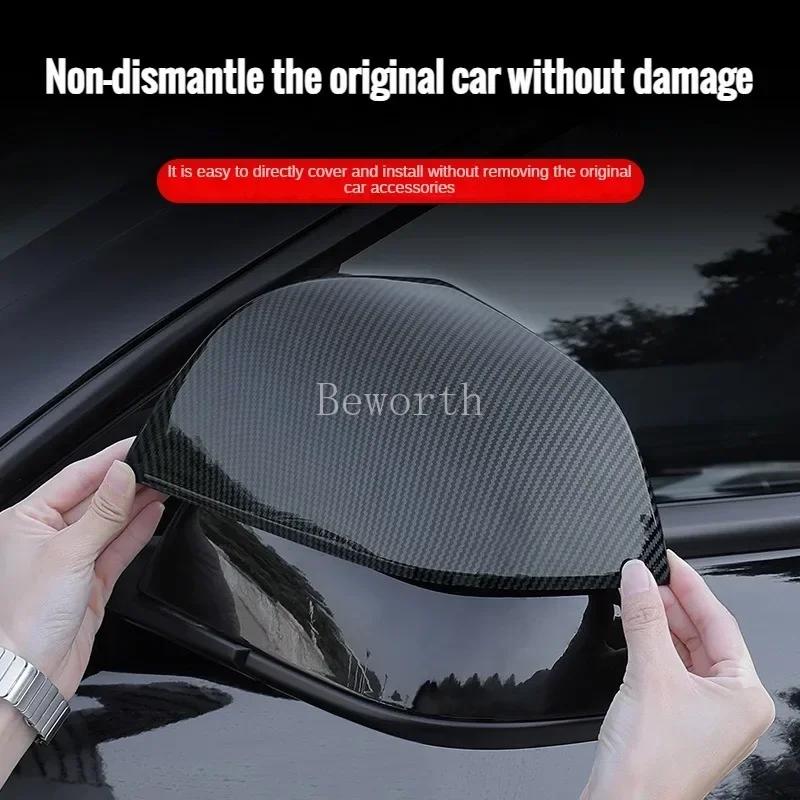 For Tesla Model 3 Highland 2025 Rear View Mirror Cover Carbon Fiber ABS Decorative Shell Exterior Accessories Side Door Rearview