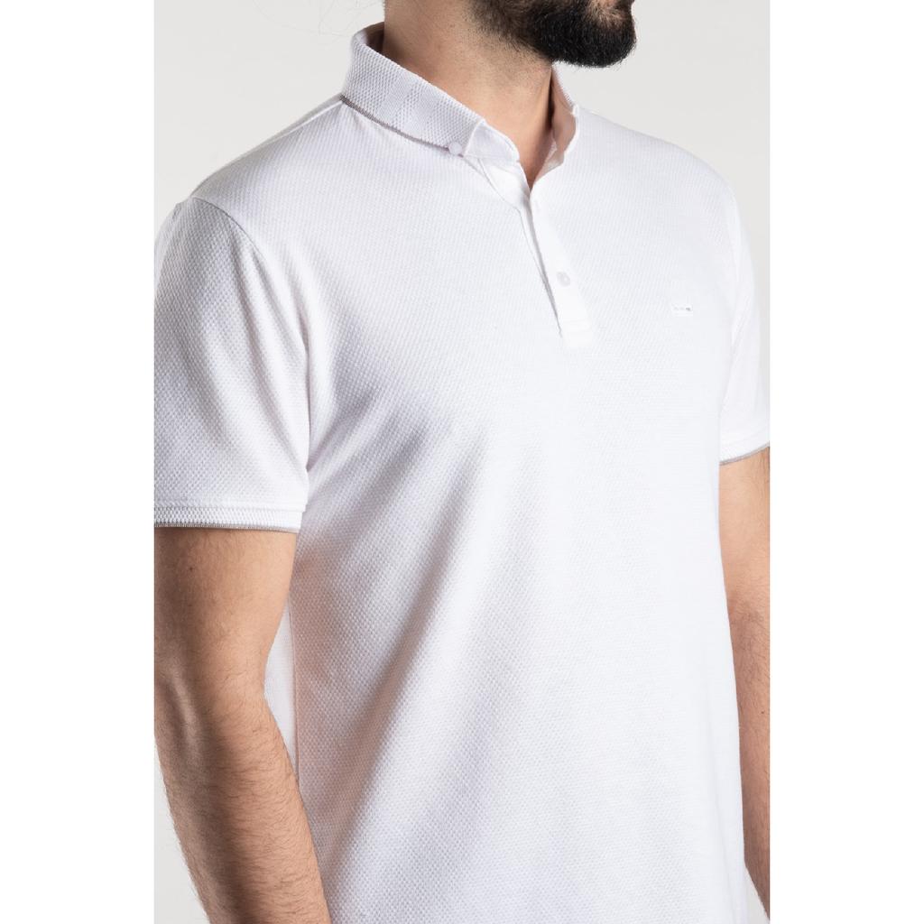 Herren-T-Shirt mit Polokragen und Indigo-Polka-Punktmuster