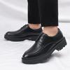 Men's Formal Leather Shoes, Autumn Style, 8CM Inner Lift, Thick Sole, Lace-up, Trendy Big Toe Design.