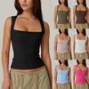 Sommer Damen Quadratischer Ausschnitt Ärmellos Doppel Tanktop Basic Skinny T-Shirt
