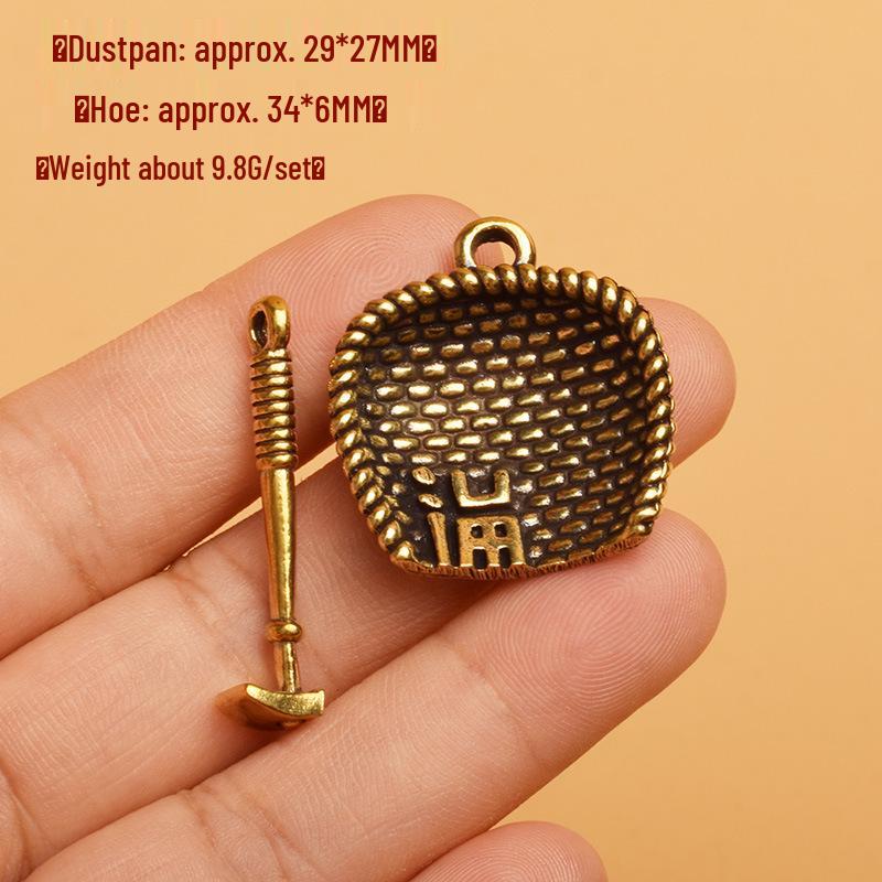 Brass Pendant Keychain: Winnowing Basket & Yuanbao Pixiu Amulet with Hundred Blessings Jar (Gold & Silver Filled)