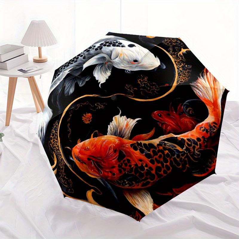 "Yin Yang Koi Fish Circular  Decor"Umbrella, Portable 3-Fold Compact Umbrella for Men & Women ES42