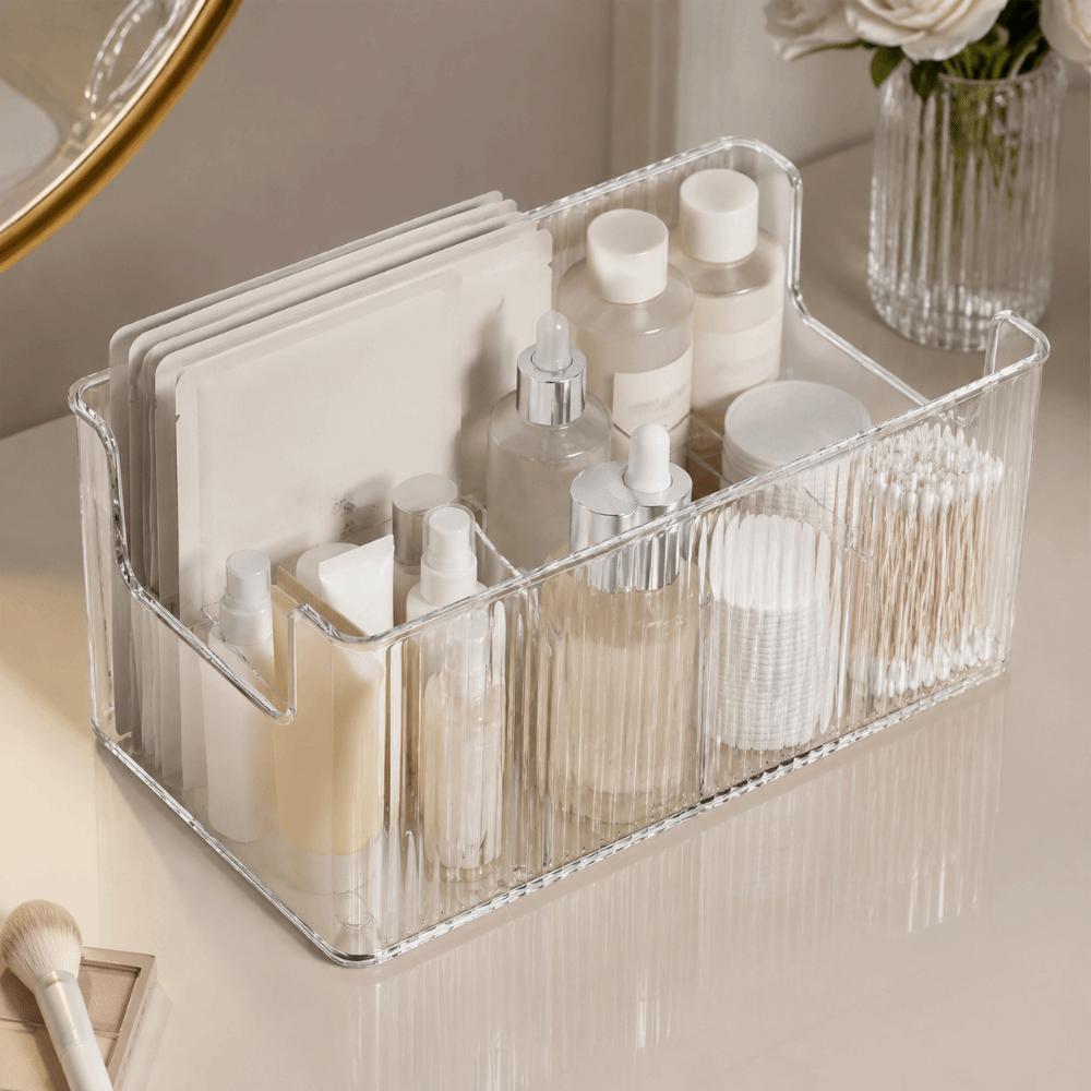 Space Saving Large Capacity Storage Container Transparent Stackable Storage Box Removable Dividers Organizing Box Makeup