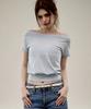 KITTY POTTERY Sheer Off-Shoulder Short Sleeve T-Shirt [Blue]