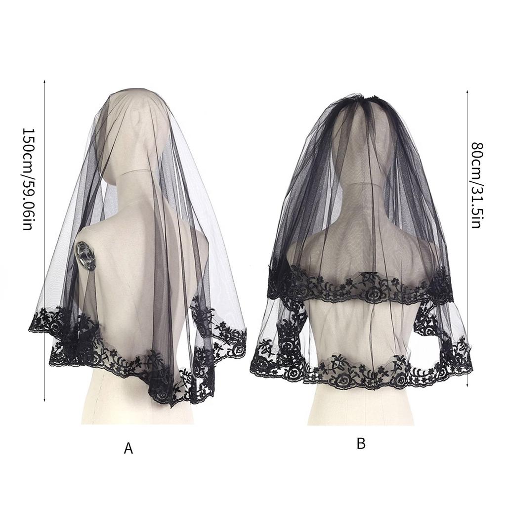 Mørkt slør Blonder Slør Mantilla Hodeplagg Bryllup Hårtilbehør Svart Bryllupsslør Skjerf Blonder Svart Slør