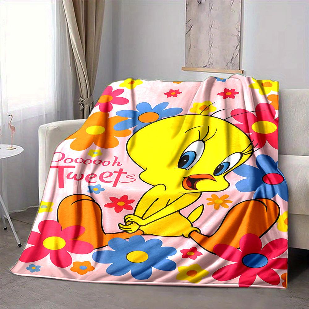 1pc Tweety Bird Blanket Lightweight Flannel Throw For Sofa, Bed, Travel, Camping, Livingroom, Office, Couch, Chair, And Bed
