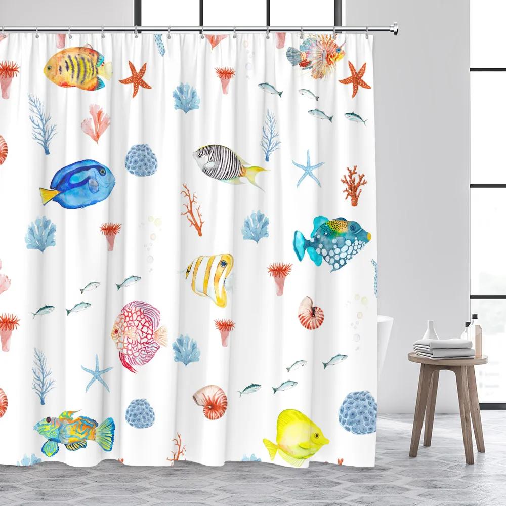 Cartoon Animals Kids Shower Curtains Cute Dogs Pet Ocean Fish Sea Turtle Whale Octopus Child Bathroom Curtain Decor with Hooks