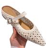 Inner heightening woven bag head half slippers women's summer retro fashion outer wear simple hollow pointed slope with cool slippers