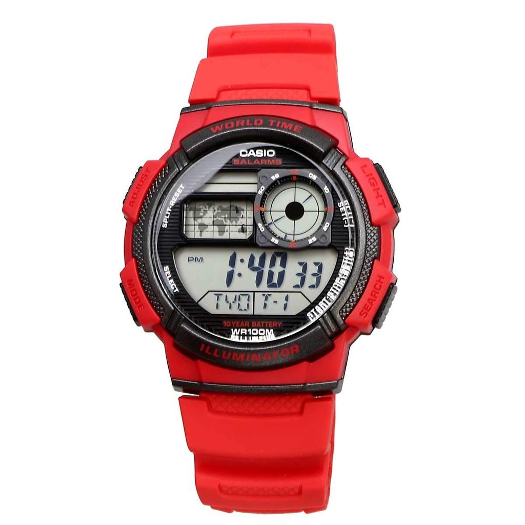 Casio World Time Digital Watch Red Men's AE-1000W-4AV (Overseas Model) [Used]