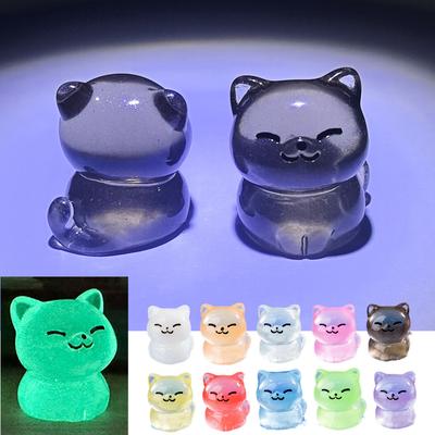 10 Chatons Porte-Bonheur Colorés Brillant dans le Noir Mini Chats Noirs Décoration de Maison Figurines Décoratives Décoration de Bureau Miniature