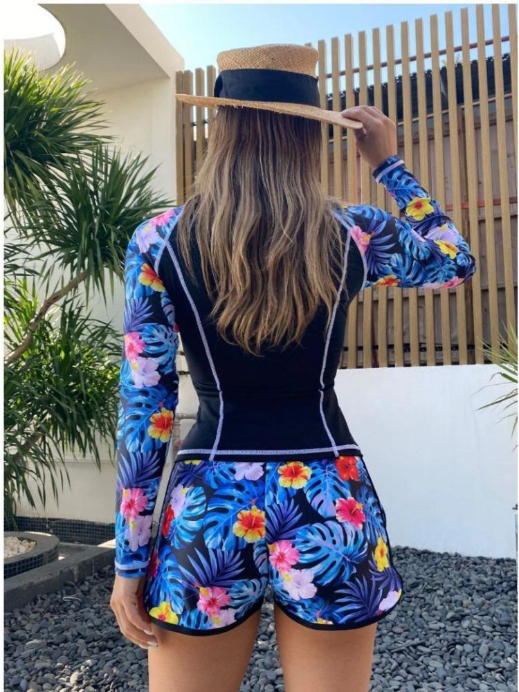 Langarm Tauchanzug mit Blumendruck und Badehose Strand- und Resort-Bademode für Damen