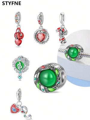 Charms Plata Copper Colors Spirit Snake Shield Rose Beads Charm Pendant For Original Bracelet For Women Diy Jewelry Love Gift