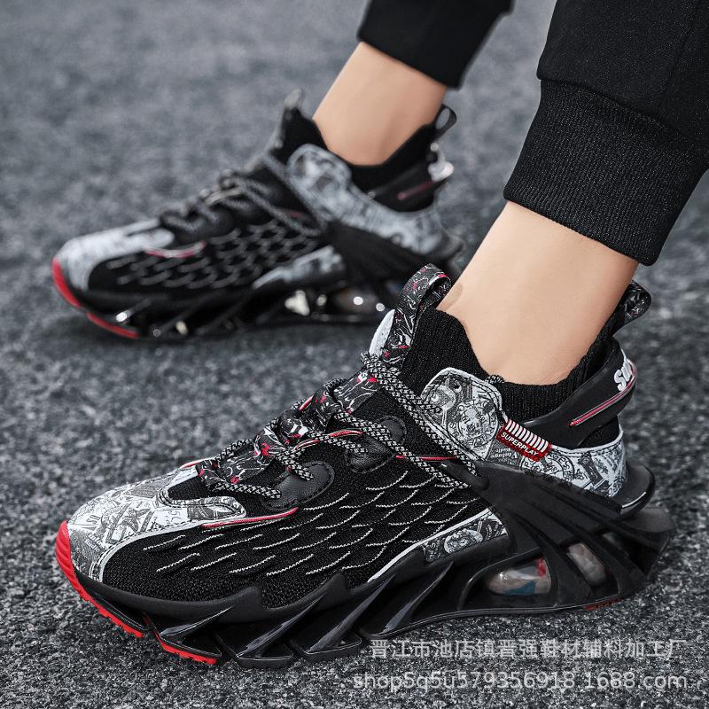 

Trendy blade shoes breathable fly-woven casual shoes shock-absorbing and wear-resistant running sports shoes comfortable height-increasing dad shoes 45 чёрный