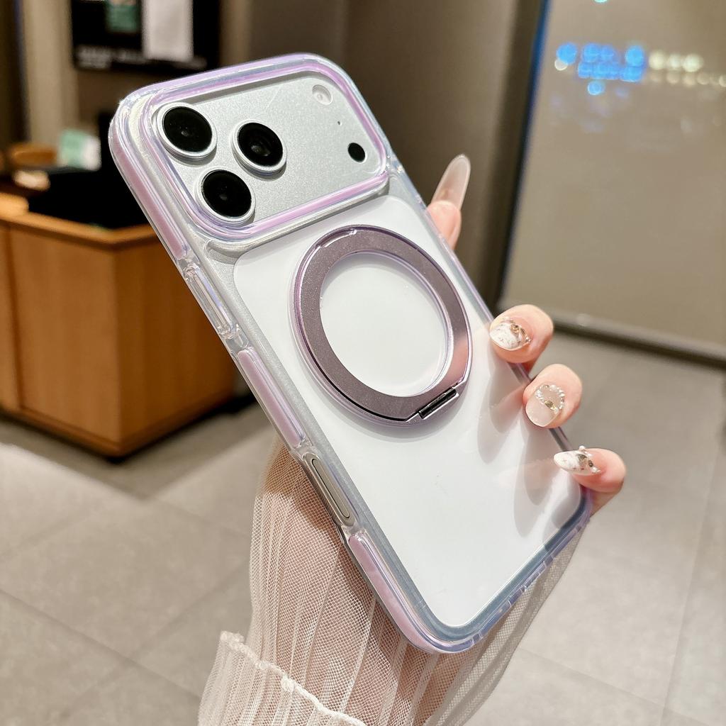 Ice crystal 360 rotating bracket is suitable for iPhone18PROMAX mobile phone case Apple 17 transparent magnetic protective case