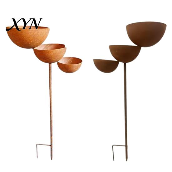 Adjustable Garden Stake 3 Tiered Cascading Rain Catcher Bird Bath, Metal Water Anti-rust Bowl Feeder, Outdoor Pollinator Watering Station for Garden,