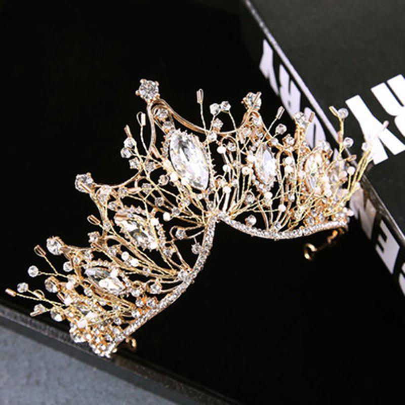 Baroque Queen Crown Handmade Gold Wedding Tiaras And Crown For Bride Headband