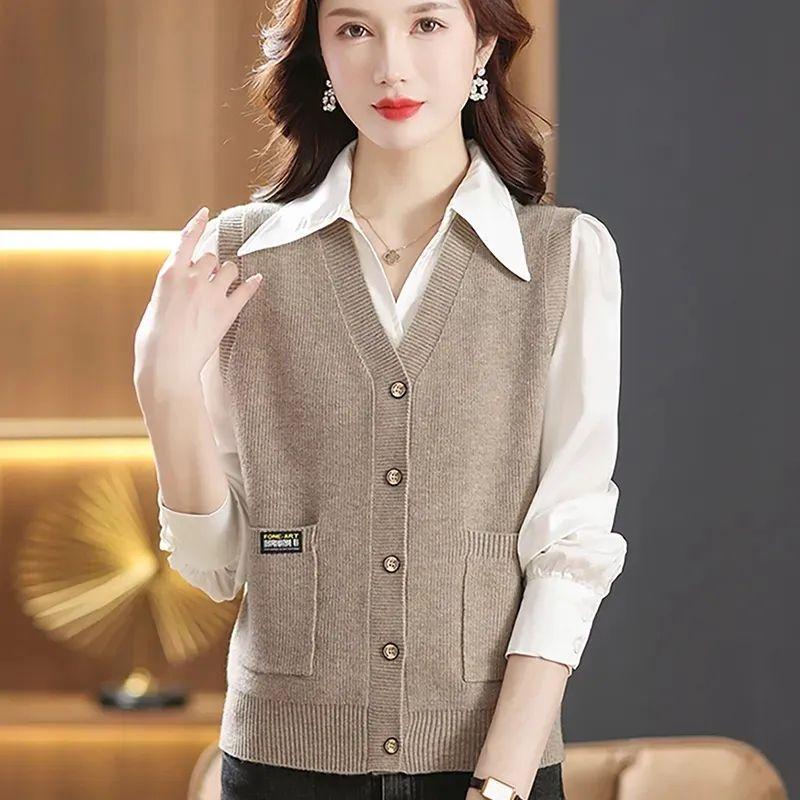Korean Women's Short Jacket Vest Fashion Outerwear Knitted Cardigan Loose Sweater Vest
