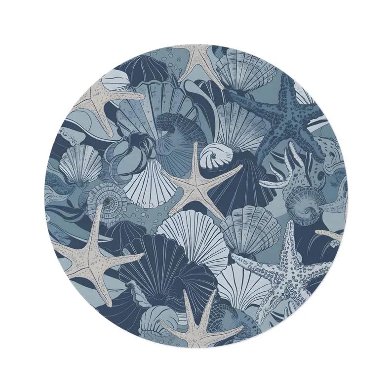 

Ocean Wave Round Rug Starfish Beach Carpet Coastal Nautical Round Floor Rug Sea Shell Marine Decor Visual 3D Ocean Wave Decor 40x40cm