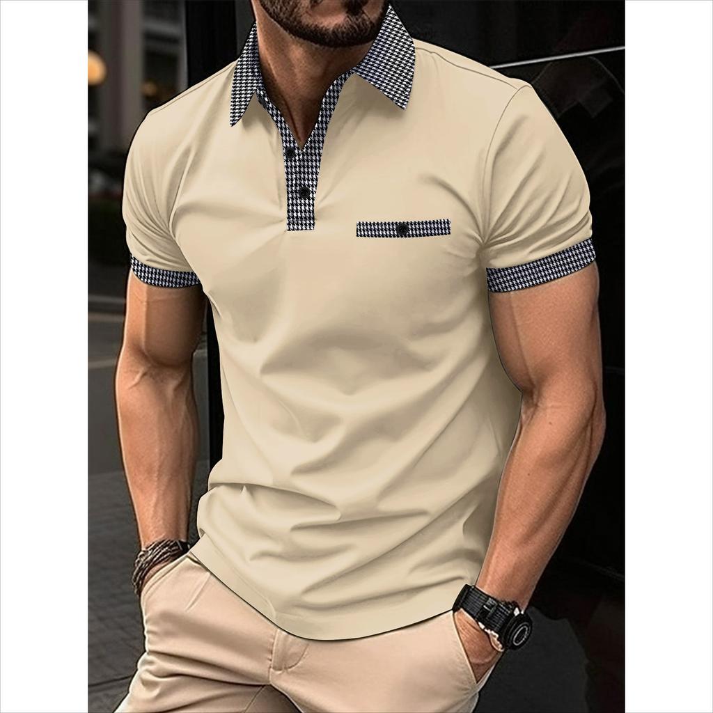 Sommer Herren Kurzarm POLO Shirt Knopf Farbpassend Herren Sport Polo Shirt
