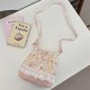 Floral Plaid Lace Shoulder Bags Cartoon Pattern Multicolor Drawstring Shoulder Bags Canvas Long Belt Crossbody Bag Daily Use