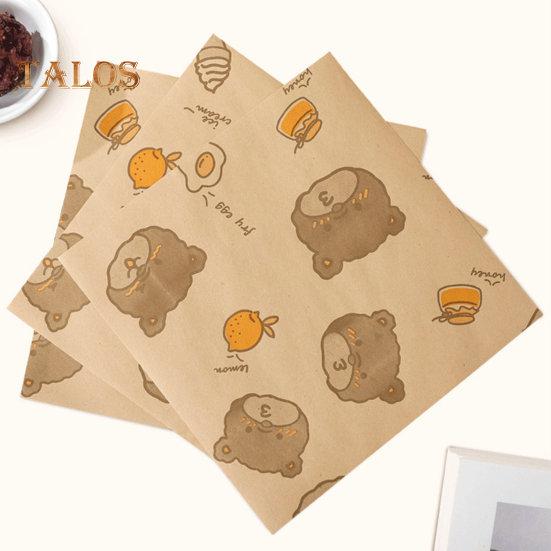 50Pcs Sandwich Packing Paper Cartoon Bear Print Package No Odor Useful Disposable Household Oil-proof Baking Pad Paper Kitchen Tools