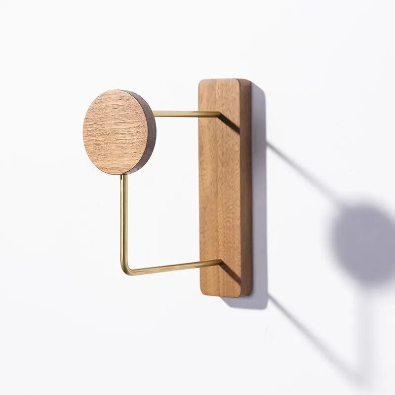 Practical Walnut Solid Wood Clothes Hanger Cloakroom Bathroom Toilet Furniture Storage Brass Metal Wall Hanging Coat Towel Rack