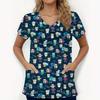 Surgical Uniforms Woman Dental Tool Patterns Health Care Scrub Uniform Fashion V-Neck Short Sleeve Tee Tops Oral Medical Clothes