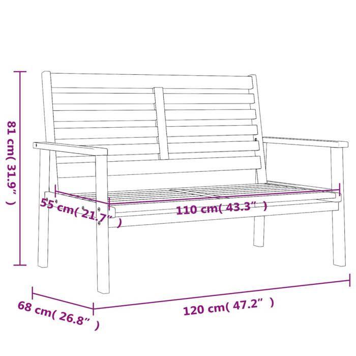 VidaXL Canapé de Jardin, Banc de Terrasse avec Accoudoirs et Dossier, Chaise de Camping, Meuble de Balcon, Moderne, Bois 366377