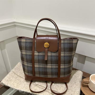 Herbst und Winter Retro karierter Woll-Multifunktions-Rucksack 2025 Neu für Pendler und Freizeit, große Kapazität, College-Stil, Schulterrucksack