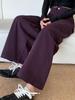 Women's Plum Purple Wide-Leg Washed Cotton Denim Pants - Autumn & Winter Casual Straight-Leg Nine-Point Trousers