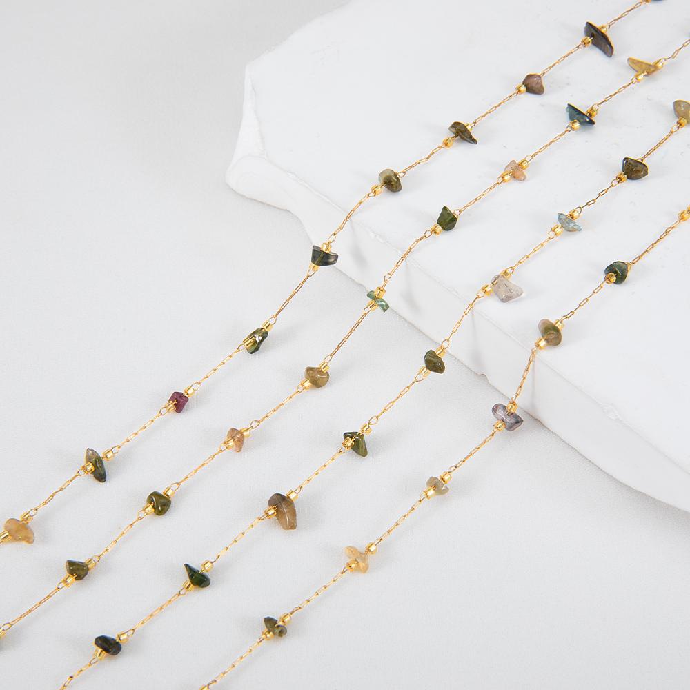 2Meters 1Meter Stainless Steel Stone Chain Irregular Natural Stone Necklace Beaded Bracelet Findings DIY Jewelry Making Supplies
