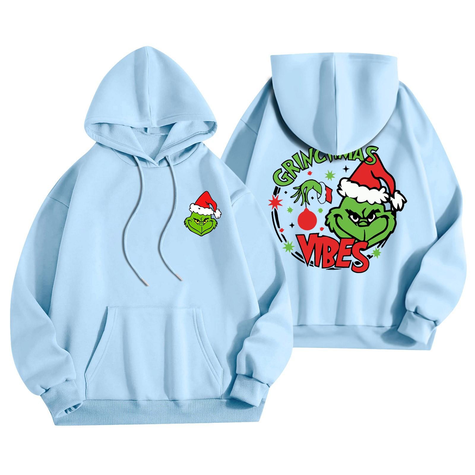 

Женская мода, легкий женский свитер с длинными рукавами и карманами, рождественская толстовка с капюшоном S небесно-голубой