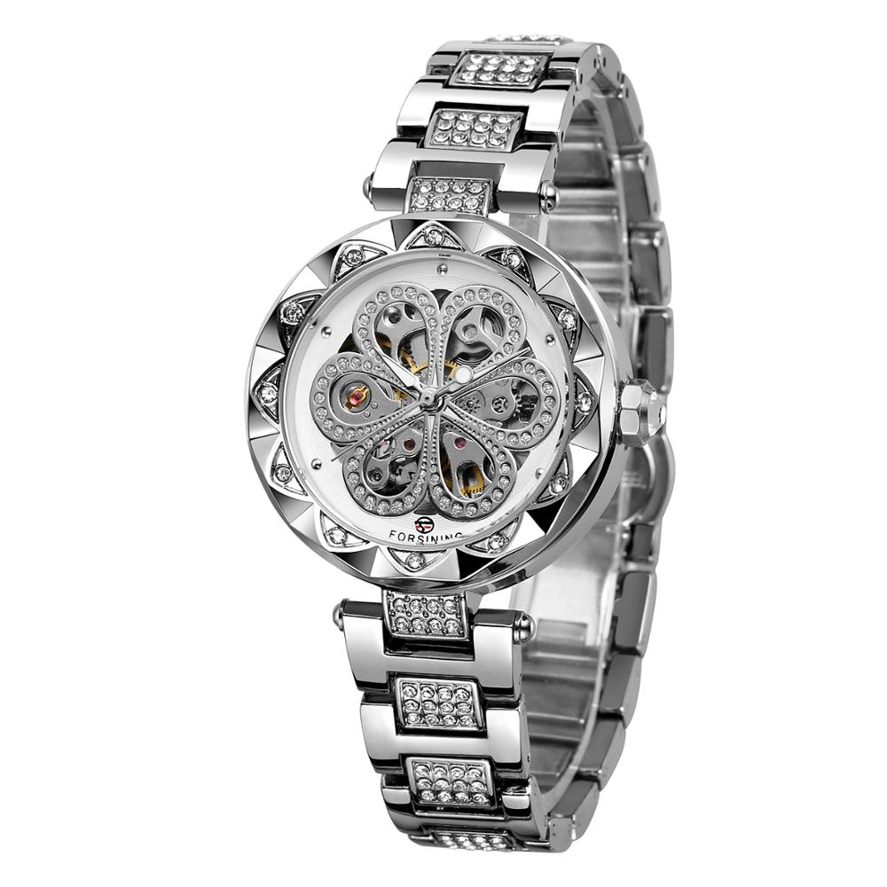 Forsining Top Brand Casual Waterproof Full Stainless Steel Automatic Mechanical Women Hight Senior Gift Glamour Elegant Watches