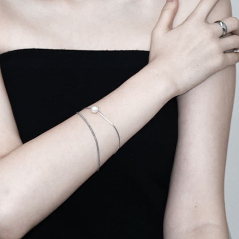 Baroque Stone Two Chain Pearl Bracelet